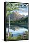 Colorado - Longs Peak and Bear Lake Summer - Rubber Stamp-Lantern Press-Framed Stretched Canvas