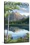 Colorado - Longs Peak and Bear Lake Summer - Rubber Stamp-Lantern Press-Stretched Canvas