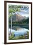 Colorado - Longs Peak and Bear Lake Summer - Rubber Stamp-Lantern Press-Framed Art Print