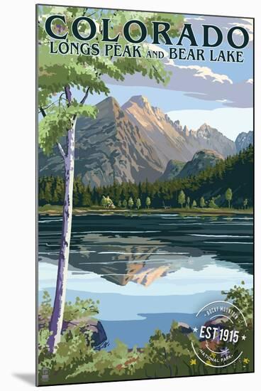 Colorado - Longs Peak and Bear Lake Summer - Rubber Stamp-Lantern Press-Mounted Art Print