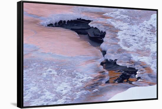 Colorado, Lyons. Ice and Snow Pattern in Saint Vrain River at Sunset-Jaynes Gallery-Framed Stretched Canvas