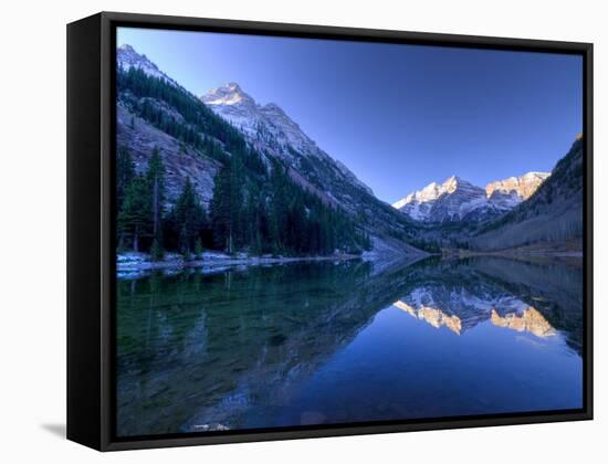 Colorado, Maroon Bells Mountain Reflected in Maroon Lake, USA-Alan Copson-Framed Stretched Canvas