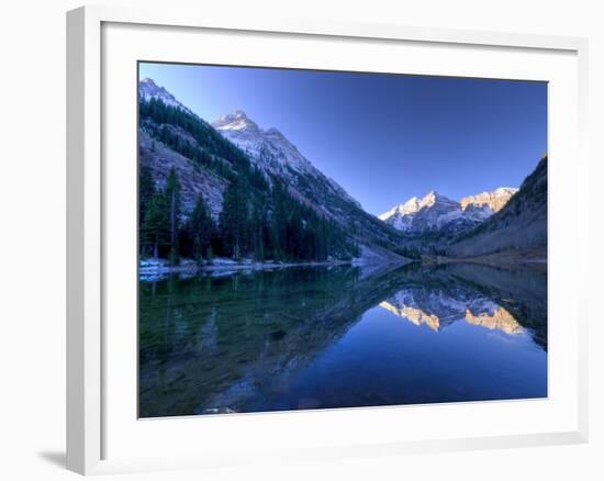 Colorado, Maroon Bells Mountain Reflected in Maroon Lake, USA-Alan Copson-Framed Photographic Print