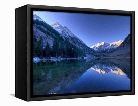 Colorado, Maroon Bells Mountain Reflected in Maroon Lake, USA-Alan Copson-Framed Stretched Canvas