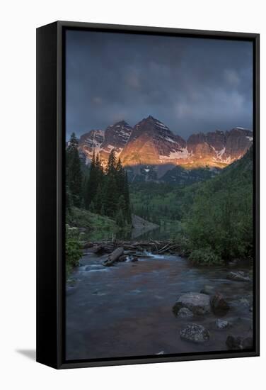 Colorado, Maroon Bells SP. Sunrise Storm Clouds on Maroon Bells Mts-Don Grall-Framed Stretched Canvas