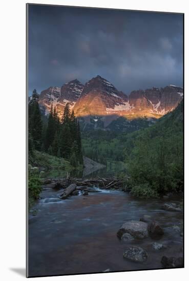 Colorado, Maroon Bells SP. Sunrise Storm Clouds on Maroon Bells Mts-Don Grall-Mounted Photographic Print