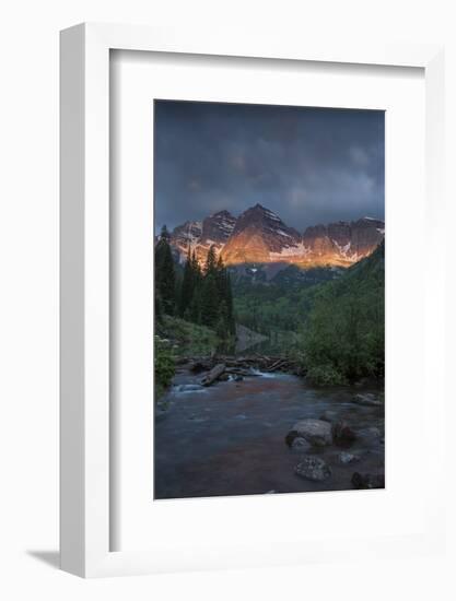 Colorado, Maroon Bells SP. Sunrise Storm Clouds on Maroon Bells Mts-Don Grall-Framed Photographic Print