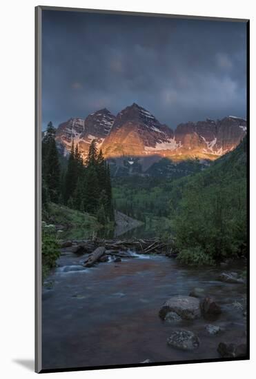 Colorado, Maroon Bells SP. Sunrise Storm Clouds on Maroon Bells Mts-Don Grall-Mounted Photographic Print