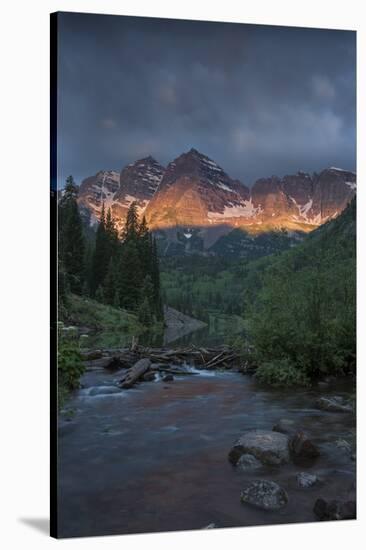 Colorado, Maroon Bells SP. Sunrise Storm Clouds on Maroon Bells Mts-Don Grall-Stretched Canvas