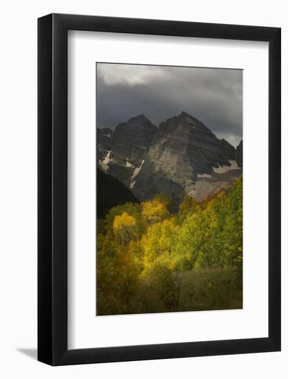 Colorado, Maroon Bells State Park. Storm over Maroon Bells Peaks-Don Grall-Framed Photographic Print