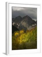 Colorado, Maroon Bells State Park. Storm over Maroon Bells Peaks-Don Grall-Framed Photographic Print