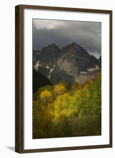 Colorado, Maroon Bells State Park. Storm over Maroon Bells Peaks-Don Grall-Framed Photographic Print