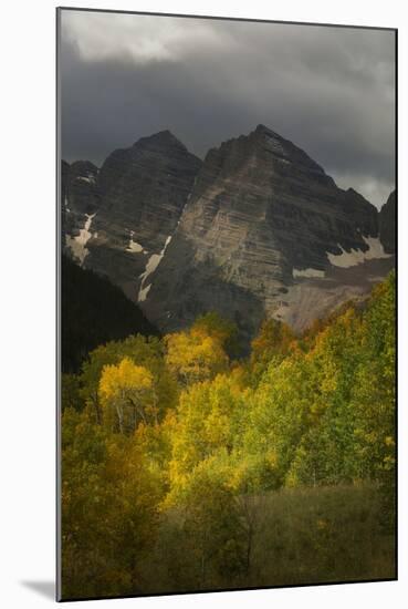 Colorado, Maroon Bells State Park. Storm over Maroon Bells Peaks-Don Grall-Mounted Photographic Print