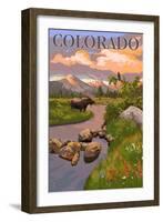 Colorado - Moose and Meadow Scene-Lantern Press-Framed Art Print