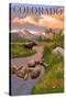 Colorado - Moose and Meadow Scene-Lantern Press-Stretched Canvas