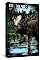 Colorado - Moose - Scratchboard-Lantern Press-Stretched Canvas