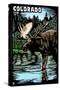 Colorado - Moose - Scratchboard-Lantern Press-Stretched Canvas