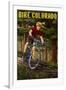 Colorado - Mountain Biker in Trees-Lantern Press-Framed Art Print