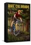 Colorado - Mountain Biker in Trees-Lantern Press-Framed Stretched Canvas