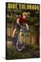 Colorado - Mountain Biker in Trees-Lantern Press-Stretched Canvas