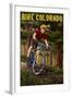 Colorado - Mountain Biker in Trees-Lantern Press-Framed Art Print