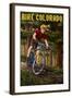 Colorado - Mountain Biker in Trees-Lantern Press-Framed Art Print