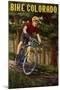 Colorado - Mountain Biker in Trees-Lantern Press-Mounted Art Print