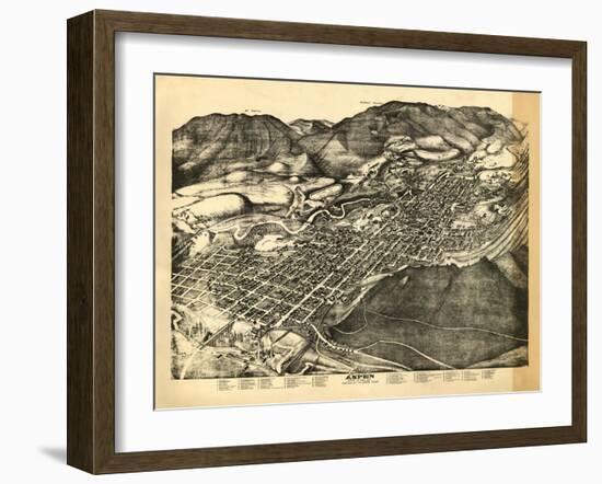 Colorado - Panoramic Map of Aspen - Aspen, CO-Lantern Press-Framed Art Print