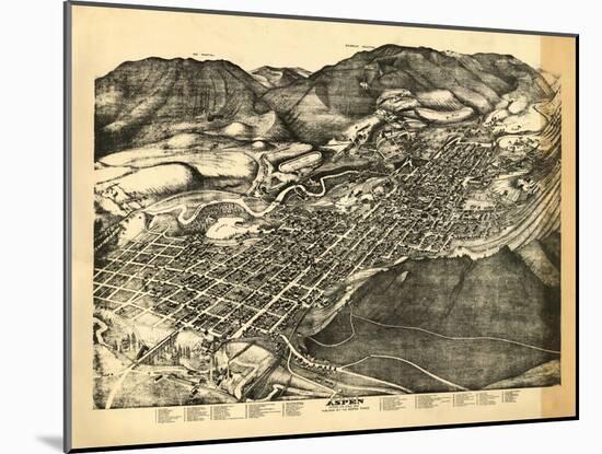 Colorado - Panoramic Map of Aspen - Aspen, CO-Lantern Press-Mounted Art Print