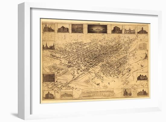Colorado - Panoramic Map of Denver No. 1-Lantern Press-Framed Art Print