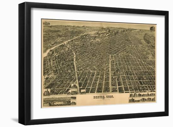 Colorado - Panoramic Map of Denver No. 3-Lantern Press-Framed Premium Giclee Print