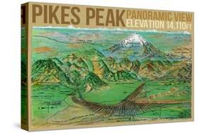 Colorado, Panoramic View of Pikes Peak and the Region, Map-Lantern Press-Stretched Canvas