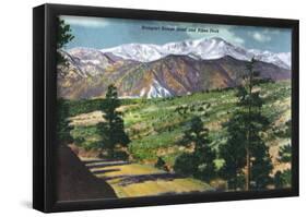 Colorado, Panoramic View of Rampart Range Road and Pikes Peak-null-Framed Poster