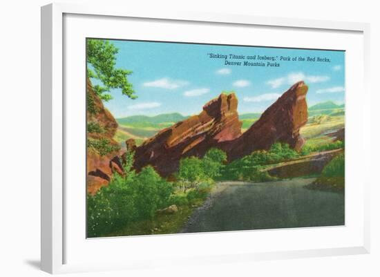 Colorado, Park of Red Rocks View of the Sinking Titanic and Iceberg, Denver Mt. Parks-Lantern Press-Framed Art Print