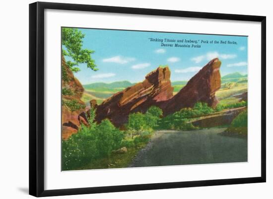 Colorado, Park of Red Rocks View of the Sinking Titanic and Iceberg, Denver Mt. Parks-Lantern Press-Framed Art Print