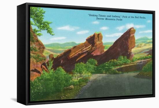 Colorado, Park of Red Rocks View of the Sinking Titanic and Iceberg, Denver Mt. Parks-Lantern Press-Framed Stretched Canvas