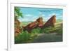 Colorado, Park of Red Rocks View of the Sinking Titanic and Iceberg, Denver Mt. Parks-Lantern Press-Framed Art Print