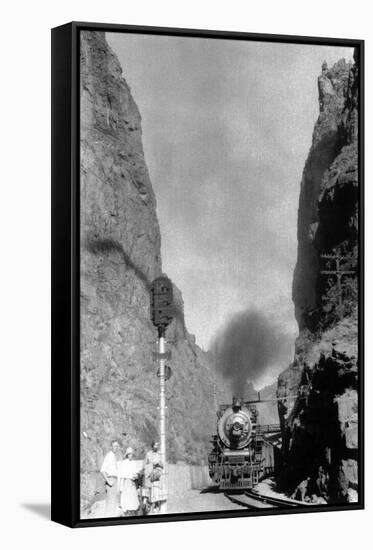 Colorado - Passengers Awaiting Train in Narrow Pass-Lantern Press-Framed Stretched Canvas