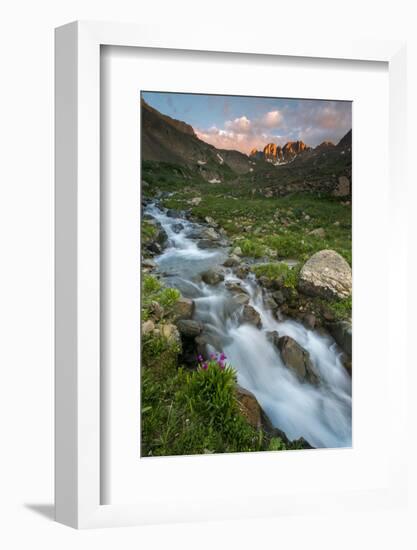 Colorado, Rocky Mountain Sunset in American Basin with Stream and Alpine Wildflowers-Judith Zimmerman-Framed Photographic Print