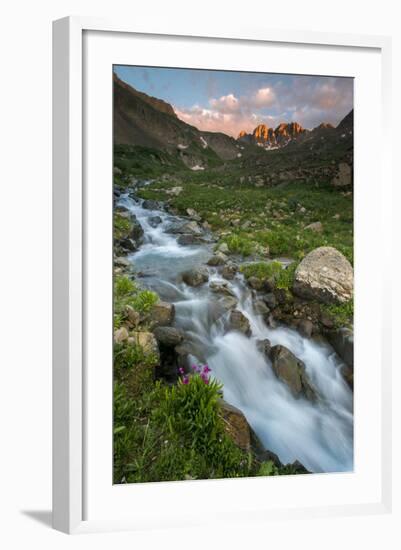 Colorado, Rocky Mountain Sunset in American Basin with Stream and Alpine Wildflowers-Judith Zimmerman-Framed Photographic Print