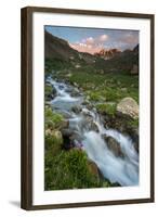 Colorado, Rocky Mountain Sunset in American Basin with Stream and Alpine Wildflowers-Judith Zimmerman-Framed Photographic Print