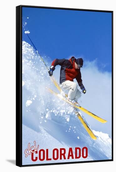 Colorado - Skier-Lantern Press-Framed Stretched Canvas