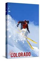 Colorado - Skier-Lantern Press-Stretched Canvas