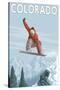 Colorado, Snowboarder Jumping-Lantern Press-Stretched Canvas