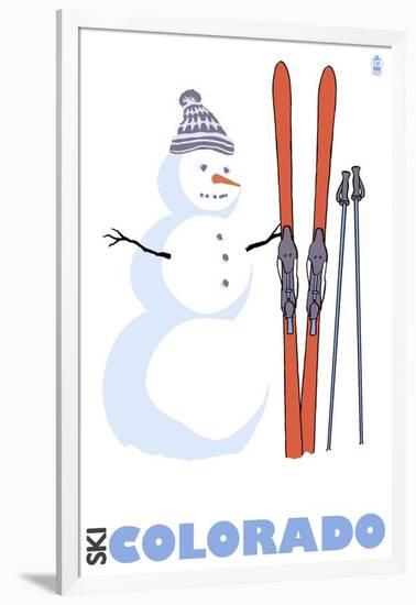 Colorado, Snowman with Skis-Lantern Press-Framed Art Print