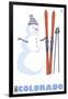 Colorado, Snowman with Skis-Lantern Press-Framed Art Print