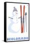 Colorado, Snowman with Skis-Lantern Press-Framed Stretched Canvas