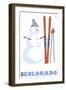 Colorado, Snowman with Skis-Lantern Press-Framed Art Print