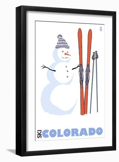 Colorado, Snowman with Skis-Lantern Press-Framed Art Print