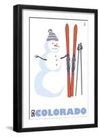 Colorado, Snowman with Skis-Lantern Press-Framed Art Print